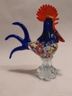 Murano Art Glass Rooster Figurine, Confetti Glass, Large Tail Feathers, Vintage