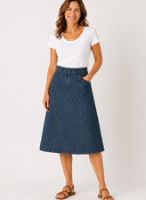 Christopher Banks Denim Skirt Midi Pockets Modest A-Line Panels 100 Cotton 12