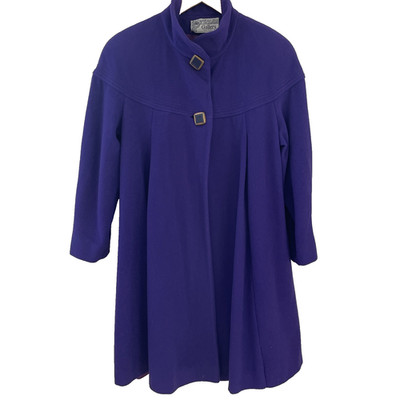 VTG 80s Gallery Women's Swing Coat Size 6 Purple Wool Blend Novelty Buttons USA