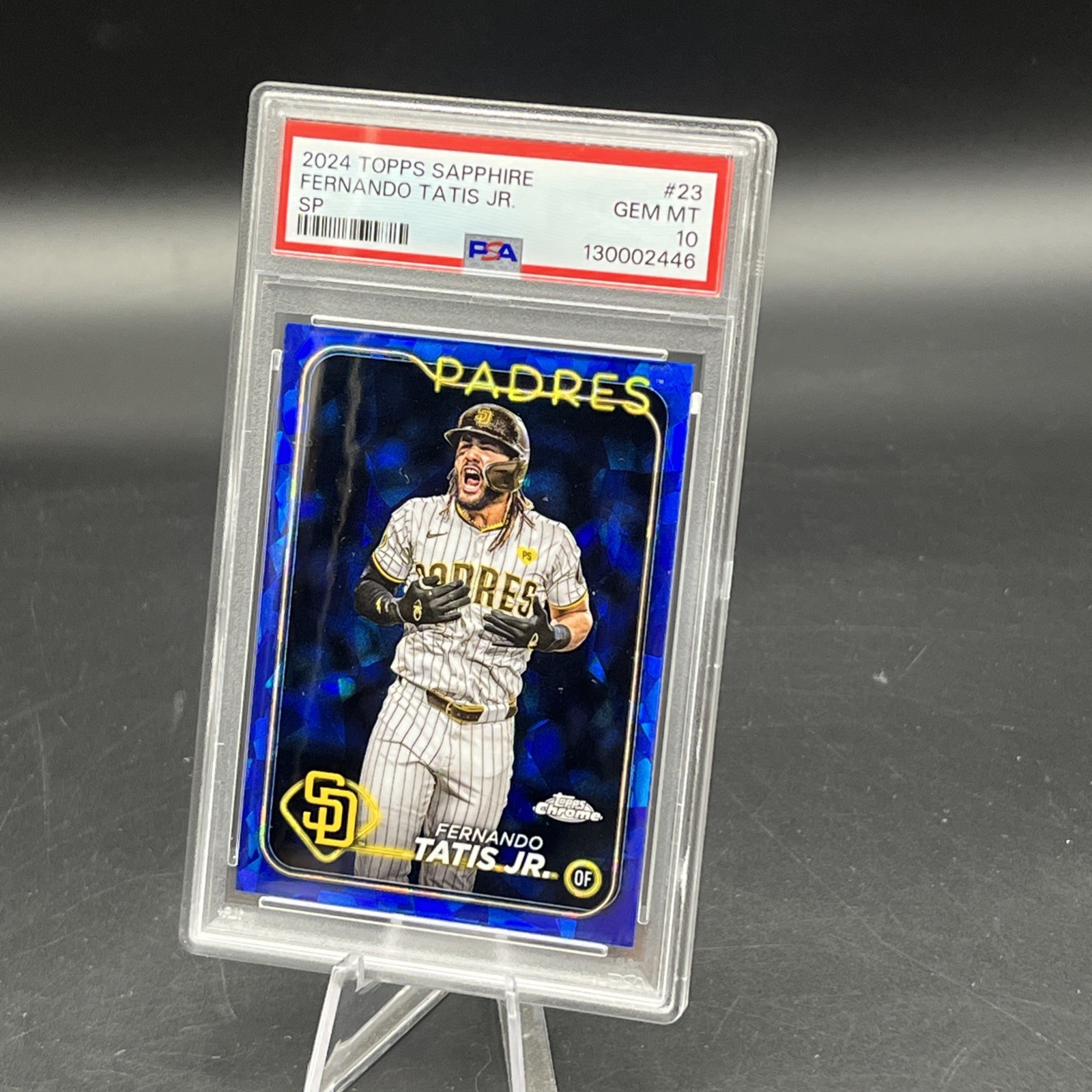 2024 Topps Chrome Sapphire Fernando Tatis Jr, #23, Photo Variation SP PSA 10