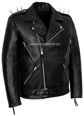 Ghost Rider Spikes Brando Mens Classic Biker Style Black Hide