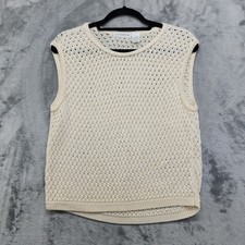 Vintage 80s Liz Claiborne Top Womens L Cream Rayon Crochet Open Knit Sleeveless