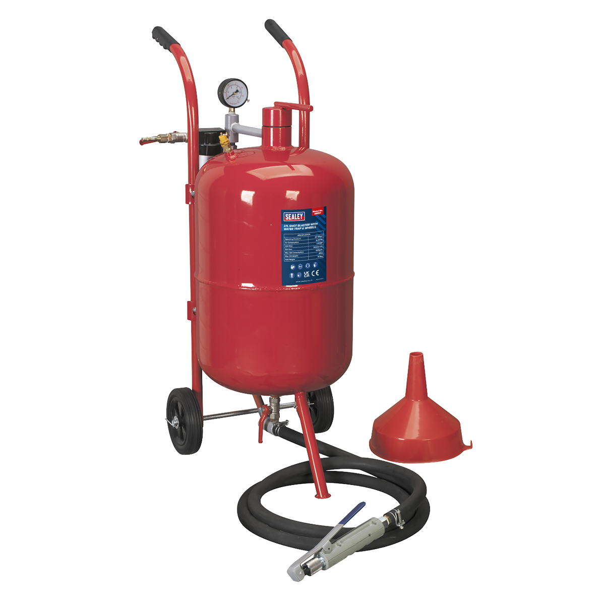 Shot Sand Blaster Grit Rust Blast with Water Trap and Wheels 37L Sealey SB997 C