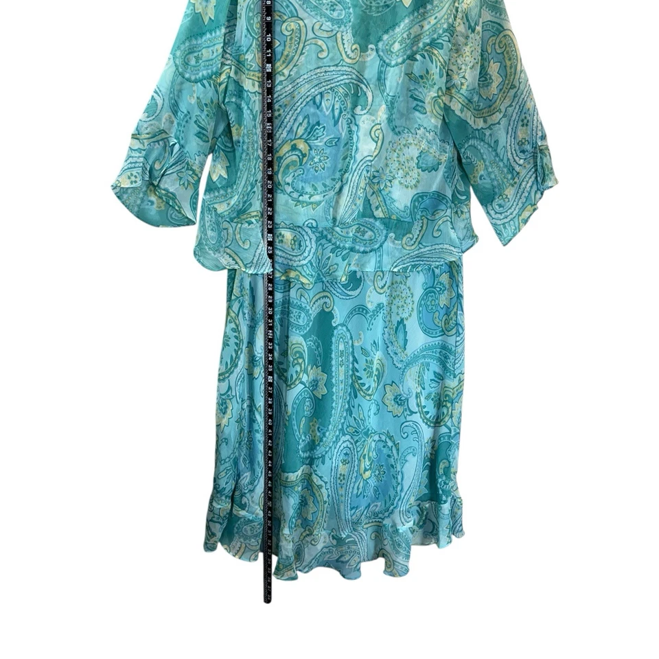 Vestido maxi Studio I feminino 20W azul paisley chiffon sobreposição manga flutter plus size - Imagem 4 de 4