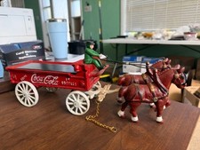 Cast Iron Coca-Cola Delivery Wagon with Driver and Horses