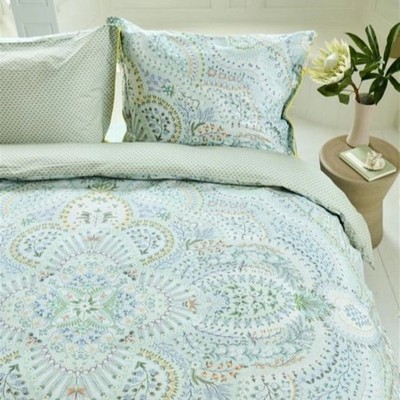 PIP Studio Perkal Bettwäsche 135x200 Alfombra Light Blue Ornamente Wende grün bl