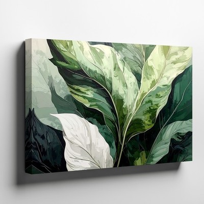 Wall Art Canvas a Stylized Digital Rendering of a Single Large Leaf with