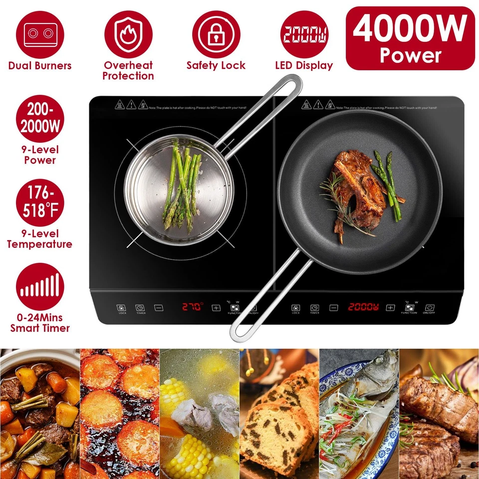 Portable 4000W Induction Cooktop Countertop Stove Dual Burner w/ 0-3 Hour Timer - Image 4 of 4
