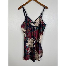California Dynasty Vintage Floral Paisley Satin Chemise Nightgown Navy Burgundy