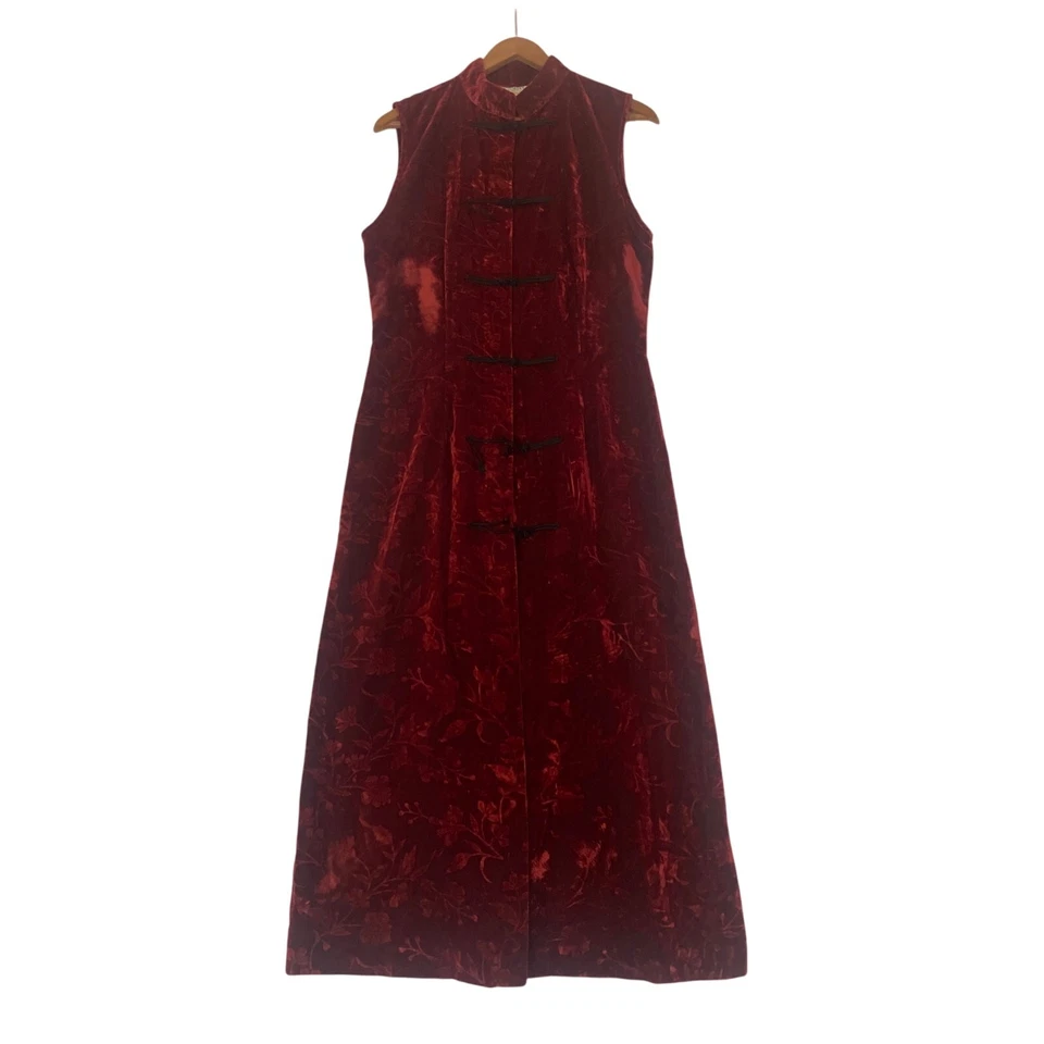 Vintage 90's VICTORIA'S SECRET Collection Velvet Burnout Cheongsam Dress GOTH L - Image 3 of 4