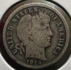 1914-D Denver Mint 90% Silver Barber Dime Better Date Very Good