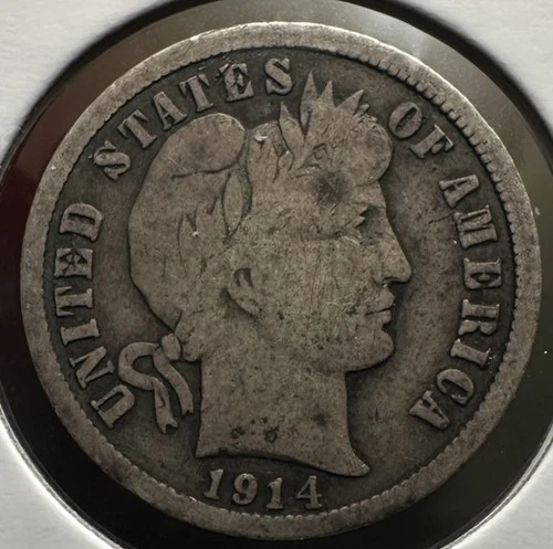 1914-D Denver Mint 90% Silver Barber Dime Better Date Very Good