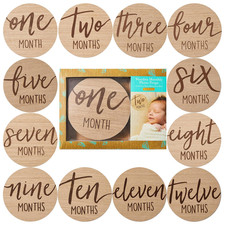Baby Monthly Milestone Marker Discs - Classic Cursive Script Wooden Discs with R