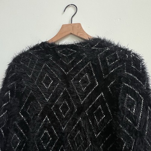 Maglione MARGARET OLEARY S nero cardigan maglia grossa ciglia diamantate linea lunga - Foto 7 di 10