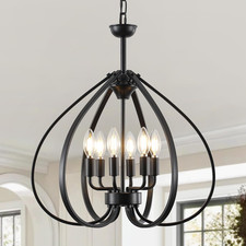 6 Lights Black Chandelier, 19.6 Inch Large Farmhouse Chandeliers for Dining Room