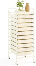 RELAX4LIFE 10 Drawer Rolling Cart 34" Lockable Wheels White Metal Storage
