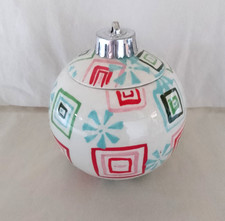 Christmas Ball Ornament Shaped Candle/ Tea Light Holder 3" High Squares & Snow