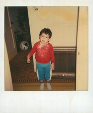 Old Vintage Photo COLOR POLAROID SOLO BOY MICKEY MOUSE BALL INSTANT SNAPSHOT