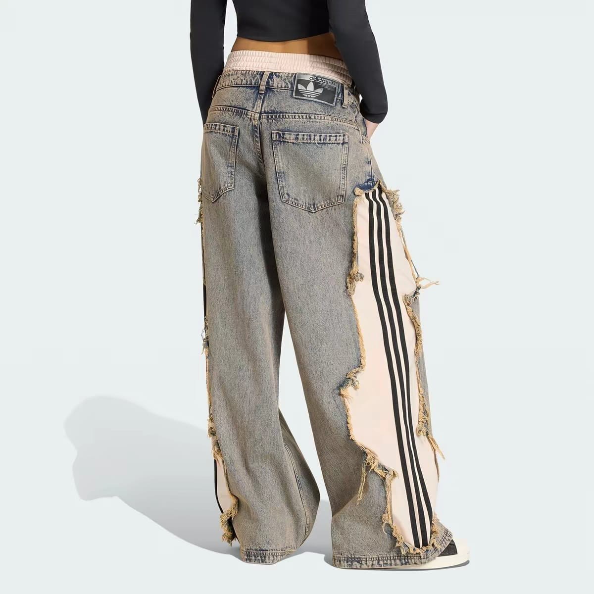 jeans women, adidas Originals Wide Leg, light blue, chalky brown