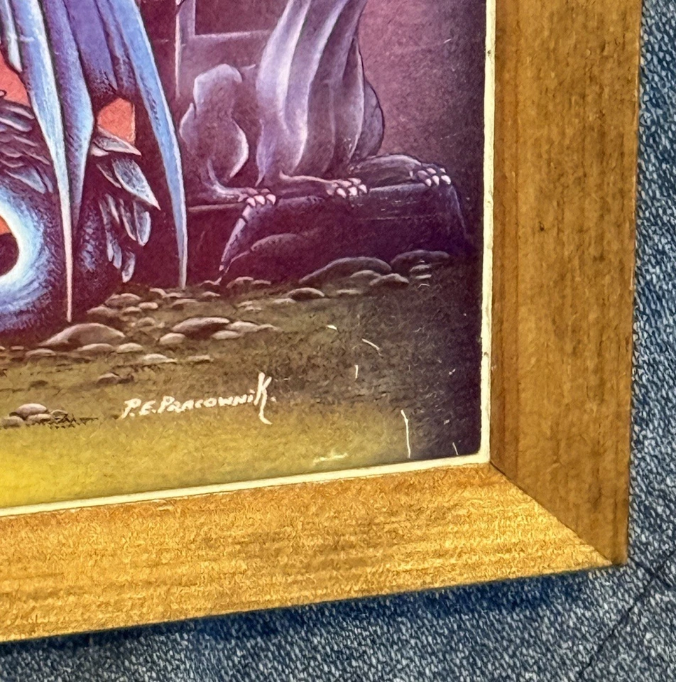 Obra de arte vintage de Peter Pracownik marco de madera dragón magia mítica decoración de fantasía Foto 2 de 4