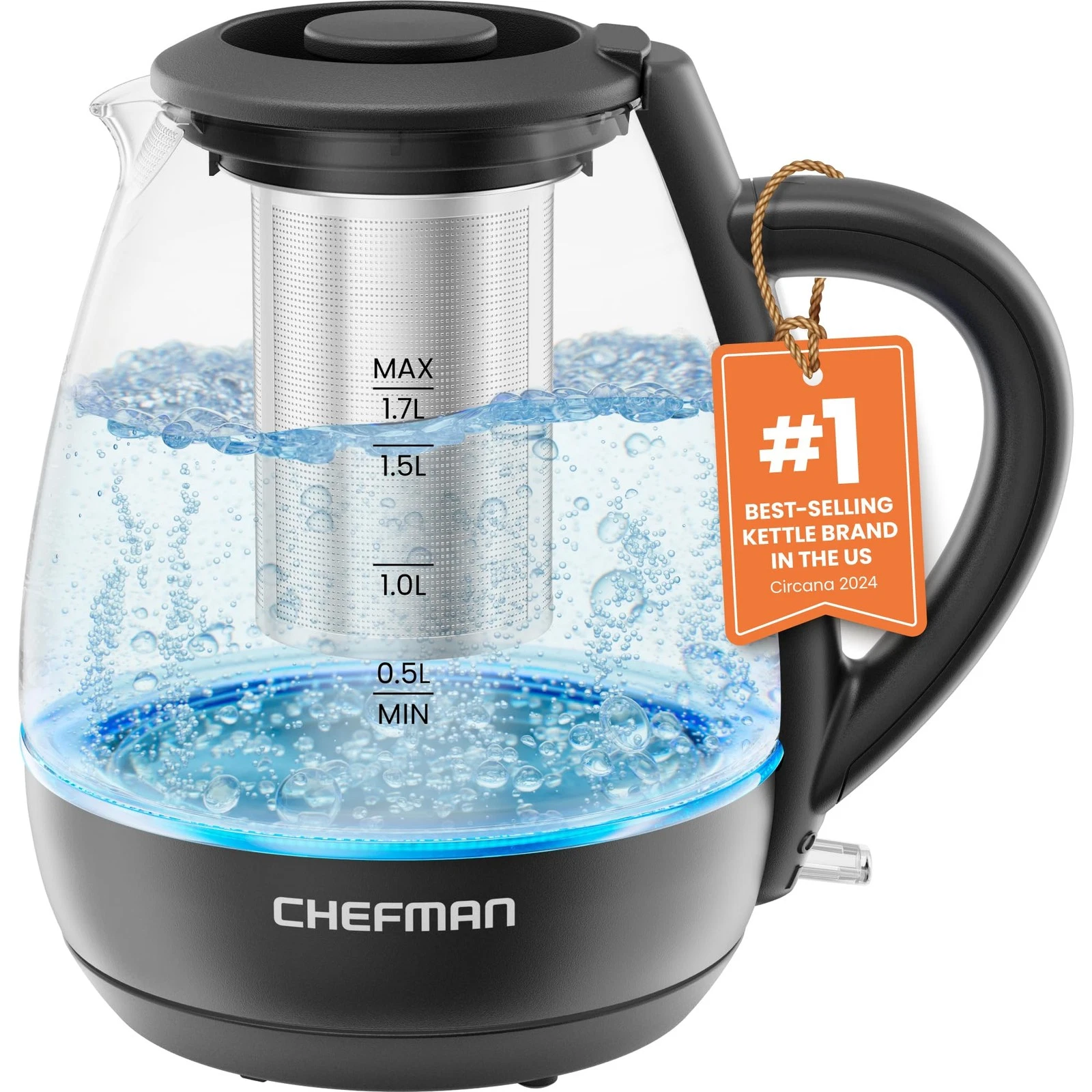 Electric Kettle with Tea Infuser, 1.7L 1500W, Removable Lid for Easy Cleaning...