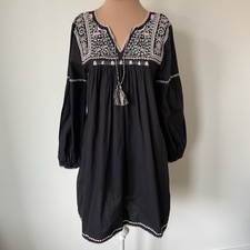 Ulla Johnson Mira Black Embroidered Accent V-Neck Mini Dress Size S