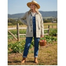 VTG "Timberland" Weathergear Mens Tan Field Leather Collar Large Barn Coat SZ L