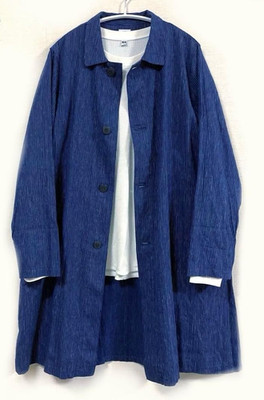 ICHI / ICHI Antiquites Linen Cotton Long Coat Balmacaan Coat Striped Excellent