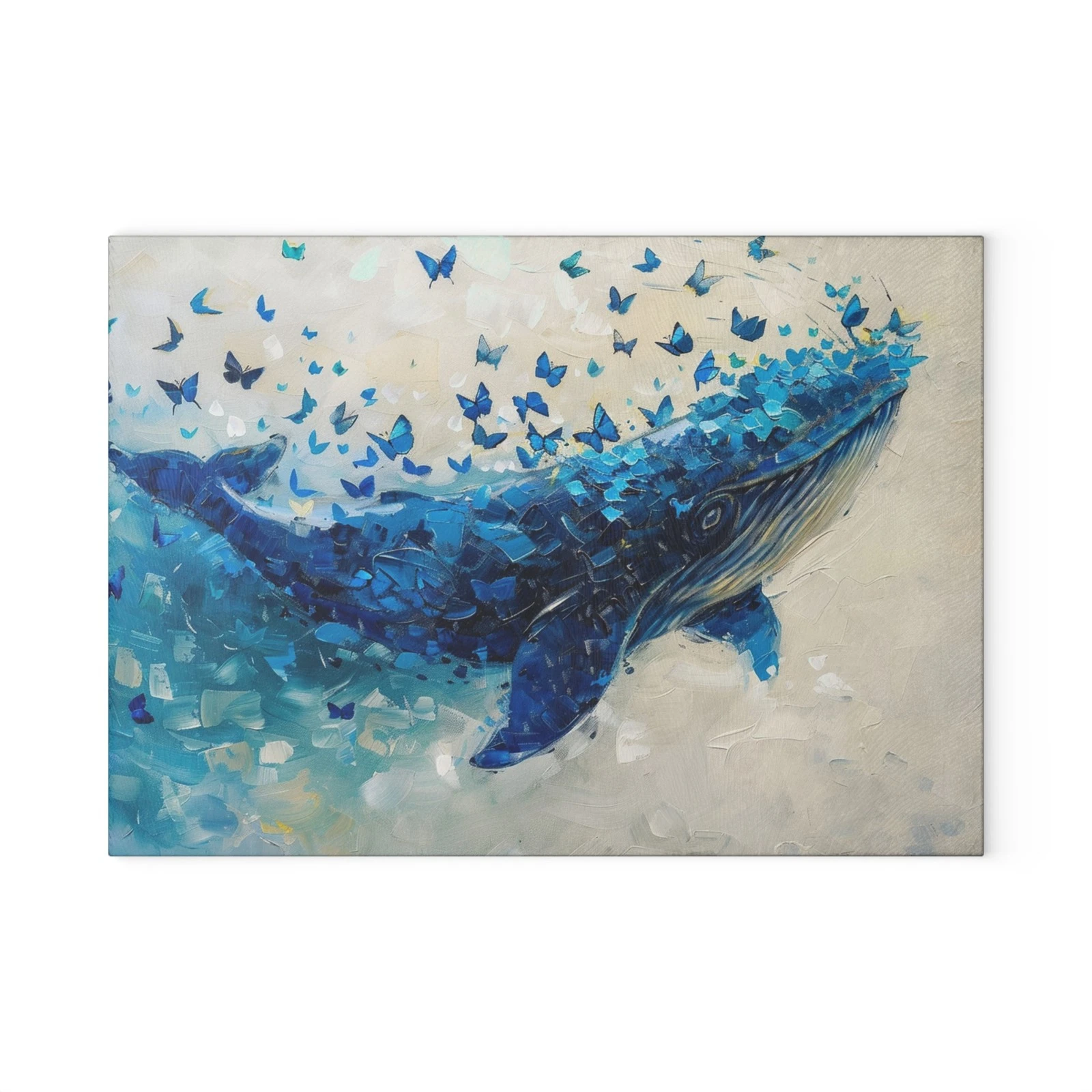Glass Cutting Board with Whale and Butterfly Design, Kitchen Decor, Serving tray
