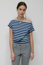 Womens Striped Boatneck Banded Tee, Kotn