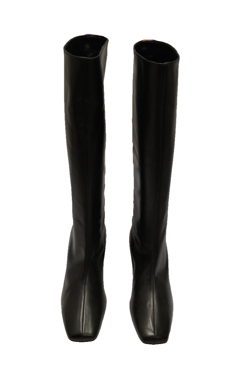 PIERRE HARDY Black Leather Knee High Boots w/Blue & Red Stripes 