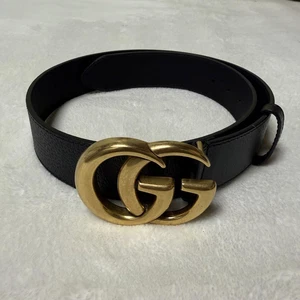 Gucci 75/30 406831 GG Marmont Double G Ceinture Large Noir Occasion Homme Or