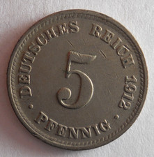 1912 D GERMAN EMPIRE 5 PFENNIG - Excellent Coin - FREE SHIP - Germany Bin #16
