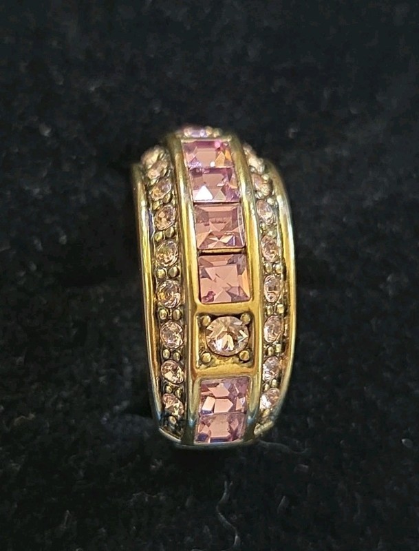 New Heidi Daus Purple Amethyst Tantalizing Trio Swarovski Crystal Ring Size 6