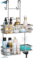 Shower Caddy over Door- Hanging Shower Organizer with 14 Hooks and Soap Holder