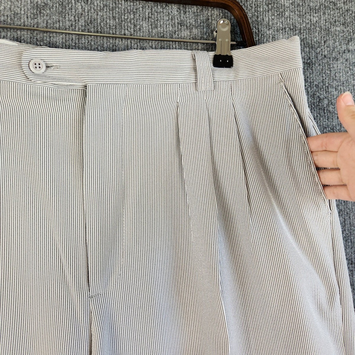 Vintage Smokey Joe's Pants Seersucker Blue White Striped Pleated