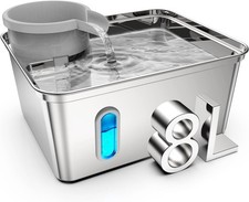 Dog Water Fountain Stainless Steel, 270oz/2.1Gallon, Pet Silver