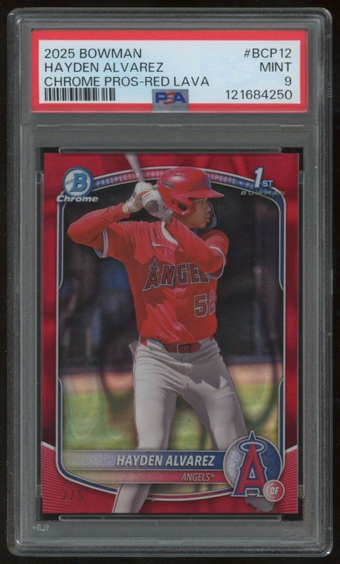 HAYDEN ALVAREZ 2025 BOWMAN CHROME #BCP-12 RED LAVA REFRACTOR 2/5 PSA 9