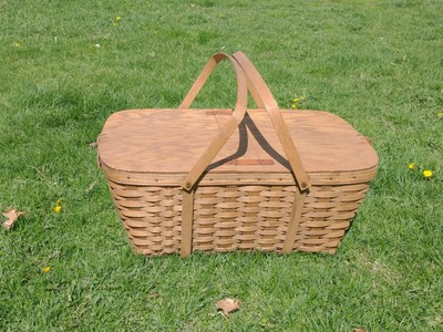 Longaberger 1980s Extra Large Family Picnic Basket wit Lid Leather