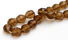 25 Dk Smoky Topaz Czech Glass Faceted Fire Polished Beads 10MM