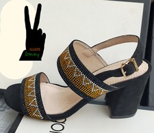 SANDALI DONNA 35  TACCO nero  -70% classico cerimonia gioiello matrimonio VV