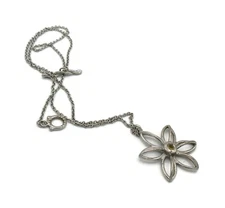 3D DEAN HARRIS STERLING CITRINE ROUND FLOWER TOGGLE PENDANT NECKLACE