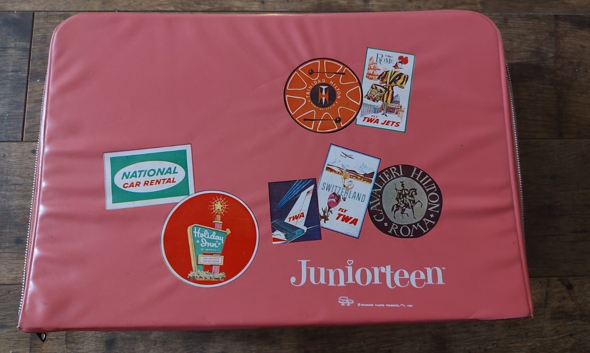 Vintage 1964 Juniorteen Suitcase Luggage Pink Travel TWA Hilton
