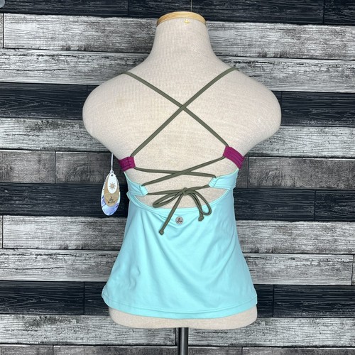 PrAna Makoa Tankini Swim Top Size XS Blue Colorblock Tie Back Stretch Logo NEW - Picture 4 of 10