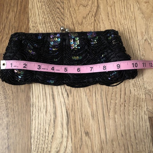 Black Beaded Clutch Purse with Rainbow Sequins - READ - Picture 5 of 11
