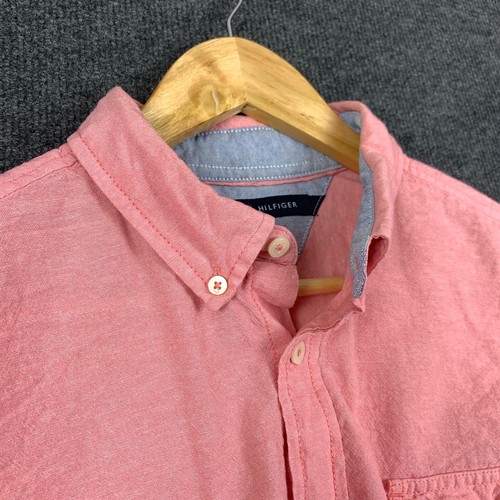 Tommy Hilfiger Mens Shirt Size L Pink Short Sleeve Button Down Custom Fit Logo - Picture 3 of 18