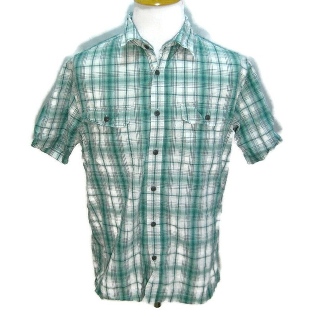 CROFT & BARROW Mens (Size Large) Green Plaid Vented Button Front Travel