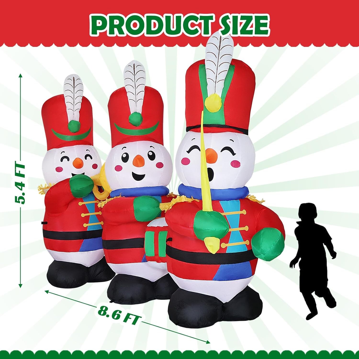 Christmas Soldier Snowman Marching Band Music Inflatable Decor LED Blow