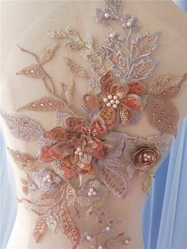 Colorful 3D Florals Lace Beaded Floral Applique Party Dress Patch Craft Elegant - Picture 9 of 16