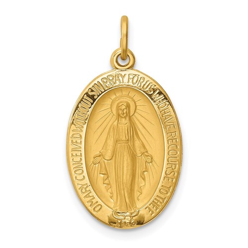 14k Solid Polished and Satin Oval Miraculous Medal - Picture 1 of 4